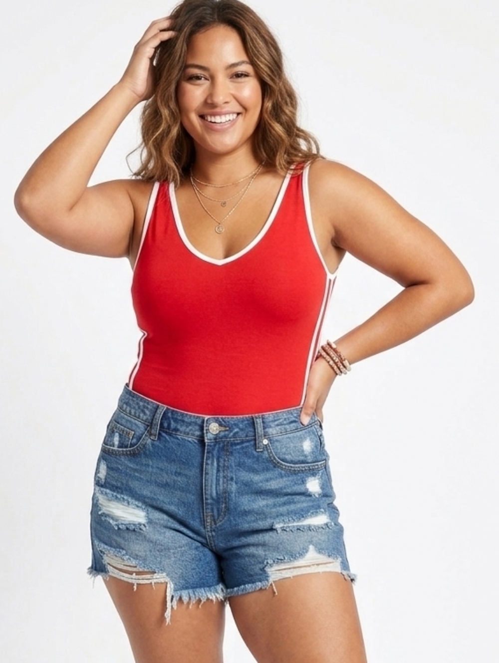Wild fable Plus Size Red Sleeveless One-Piece Bodysuit with White Trim